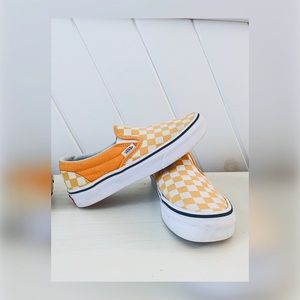 Vans yellow checkerboard slip on